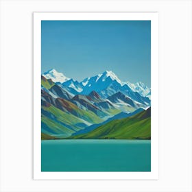 Mount Cook National Park New Zealand Blue Oil Painting 1  Art Print