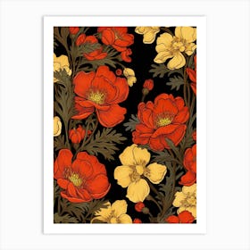 Winter Aconite 4 William Morris Style Winter Florals Art Print