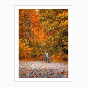 Autumn Forest And The Bike, Oil Painting Art Print