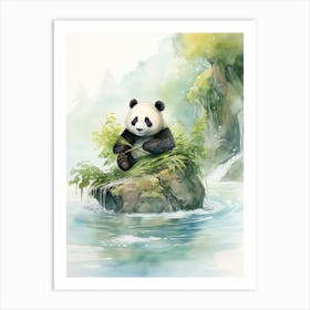 Panda Art Fishing Watercolour 2 Art Print