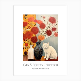 Cats & Flowers Collection Queen Annes Lace Flower Vase And A Cat, A Painting In The Style Of Matisse 2 Art Print