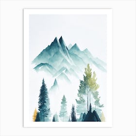 Mountain And Forest In Minimalist Watercolor Vertical Composition 59 Art Print