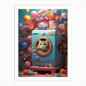 Cat In A Washing Machine Art Print