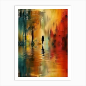 Abstract Of A Woman Walking In The Rain Art Print