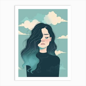 Girl With Blue Hair And Clouds Art Print