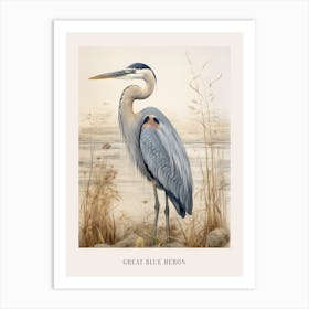 Vintage Bird Drawing Great Blue Heron 2 Poster Art Print