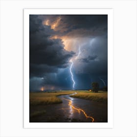 Lightning Over A River Art Print