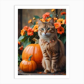 Cat With Pumpkins 1 Art Print