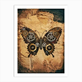 Steampunk Butterfly On A Map Art Print