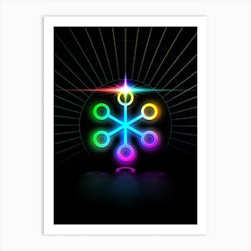 Neon Geometric Glyph in Candy Blue and Pink with Rainbow Sparkle on Black n.0429 Art Print
