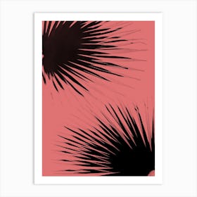 Coral black palm leaves Art Print