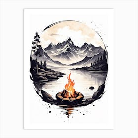 Campfire In The Mountains Art Print