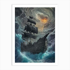 Pirate Ship In Stormy Sea Affiche