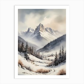 Vintage Muted Winter Mountain Landscape (18) Art Print