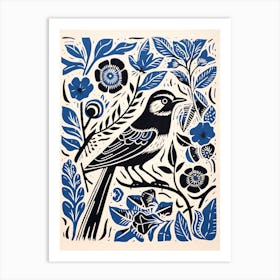 Vintage Bird Linocut Blue Jay 2 Art Print