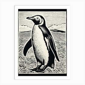 B&W Bird Linocut Penguin 4 Art Print