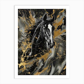 Gold And Black Horse Art Print