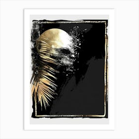 Golden Palm Leaves On Black Background Art Print