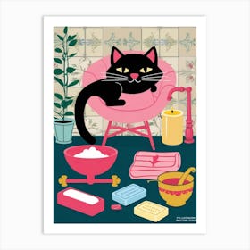 Cat In The Bath 6 Art Print