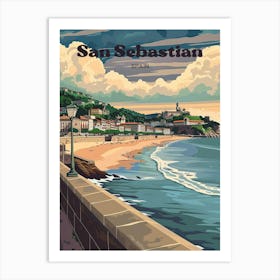 San Sebastian Spain Retro Travel Illustration Art Print