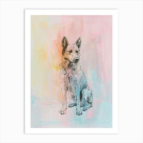 Belgian Malinois Dog Watercolour Pastel Line Illustration Art Print