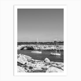 Black And White Sailboats On The Beach Art Print