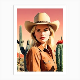 Cowgirl In A Cowboy Hat Art Print