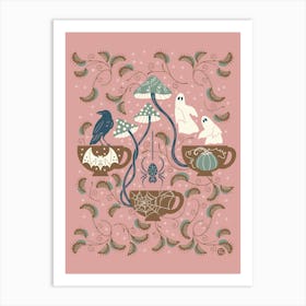 Cottagecore Halloween Tea Party [pink] Art Print