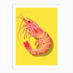 Shrimp On Yellow Background Art Print