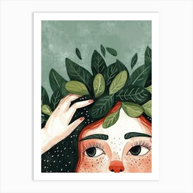 Illustration Of A Girl With Leaves On Her Head 2 Art Print