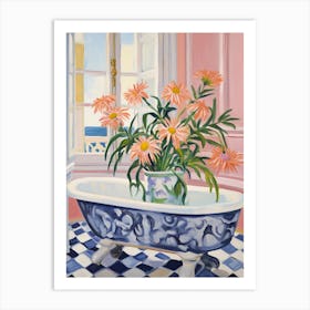 A Bathtube Full Of Daisy In A Bathroom 2 Art Print