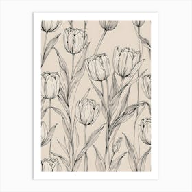 Tulips Line Drawing Art Print