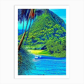 Huahine French Polynesia Pointillism Style Tropical Destination Art Print