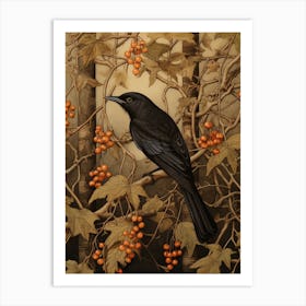 Dark And Moody Botanical Robin 1 Art Print