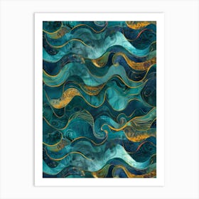 Blue And Gold Waves 3 Art Print