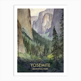 Yosemite National Park Watercolors Vintage Travel Poster 4 Art Print