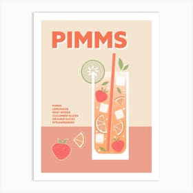 Pimms Cocktail Pink Colourful Drink Wall Art Print