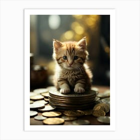 Kitten Sitting On A Stack Of Coins Art Print