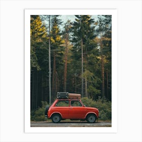 Red Car In The Forest Art Print