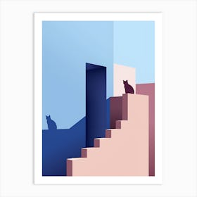 Cat On Stairs Art Print