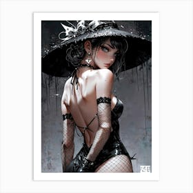 Sexy Girl In Black Hat Art Print