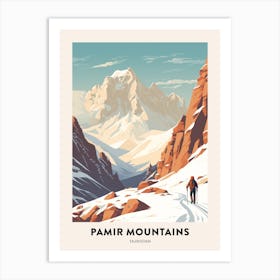 Vintage Winter Travel Poster Pamir Mountains Tajikistan 2 Art Print