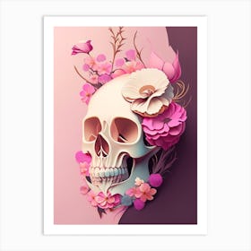 Skull With Abstract Elements Pink 1 Vintage Floral Art Print