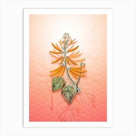 Naked Flowering Erythrina Vintage Botanical in Peach Fuzz Hishi Diamond Pattern n.0337 Art Print