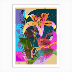 Lily 3 Neon Flower Collage Art Print