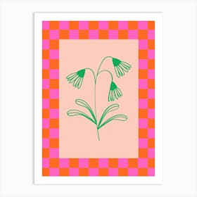 Modern Checkered Flower Poster Pink & Green 12 Art Print