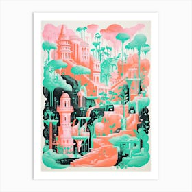 Hanging Gardens Of Babylon Abstract Riso Style 3 Art Print