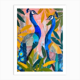 Two Peacocks Colourful Painting 3 Art Print