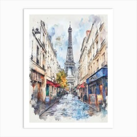 Paris Street Watercolor Painting Art Print