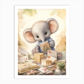 Elephant Painting Collecting Stamps Watercolour 2 Art Print